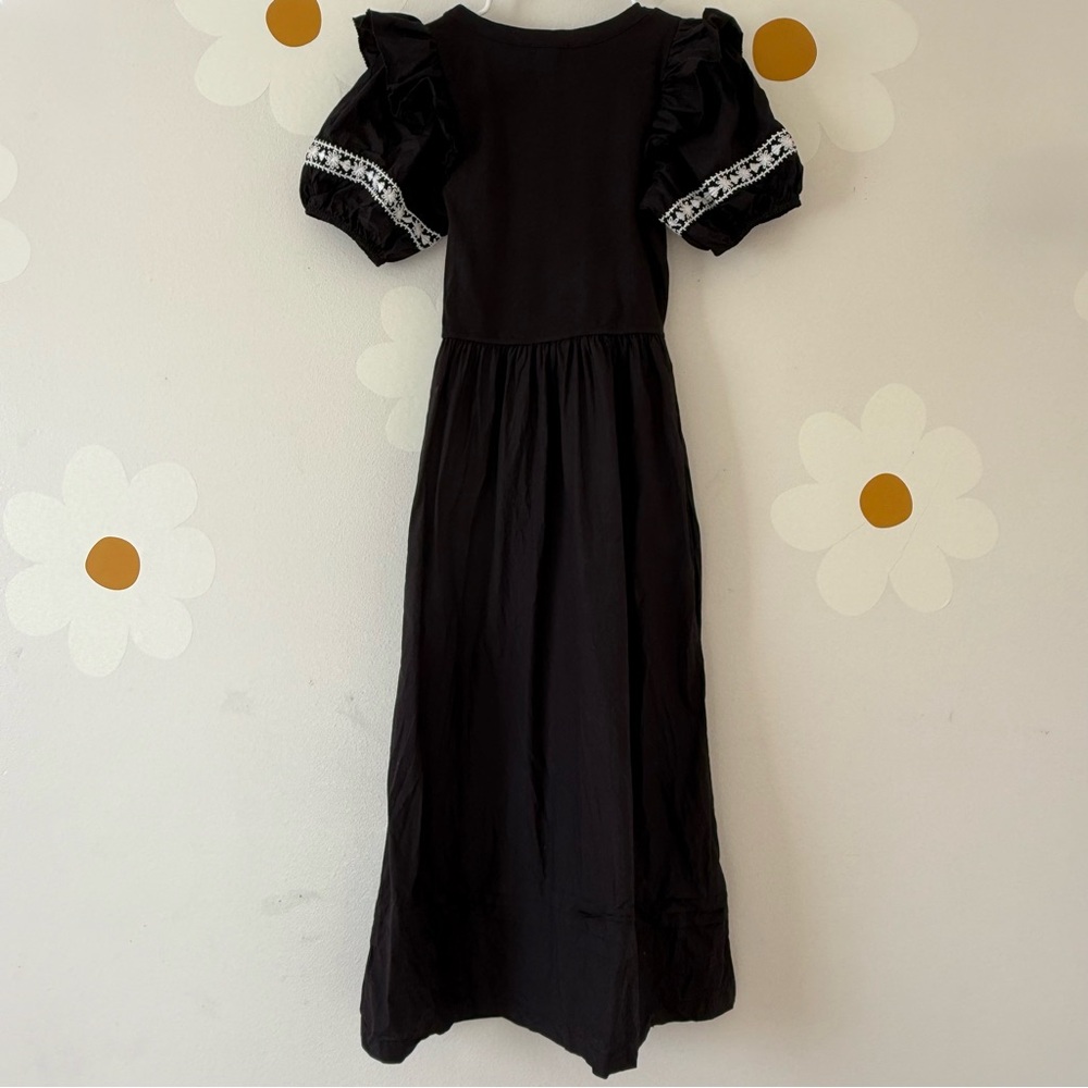 EUC Cleobella Black Selma Midi Dress with Ruffle Puff Short Sleeves & Embroidery - Picture 8 of 13
